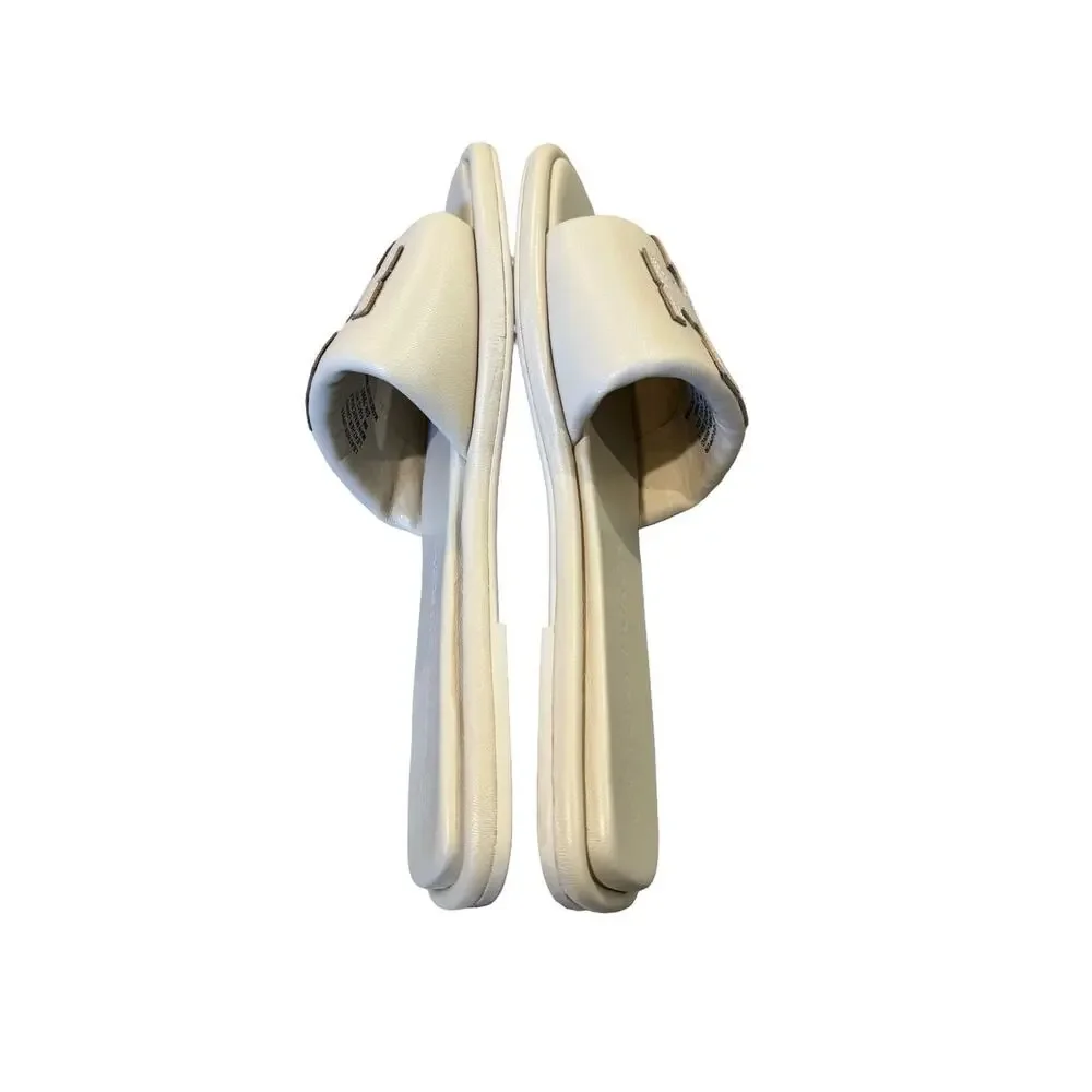Tory Burch Double T Sport Slides Ivory Sandals Size 9